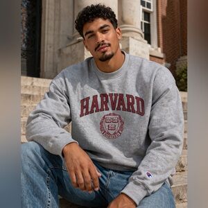 Champion Gray Crewneck Sweatshirt with Maroon Harvard Script